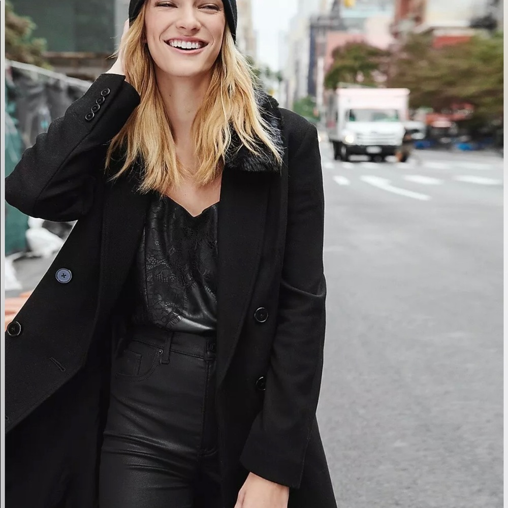 Faux collar fur DOUBLE BREASTED WOOL-BLEND COAT